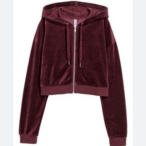 (SOLD) HM Burgundy Hooded Velour Jacket Women Size M